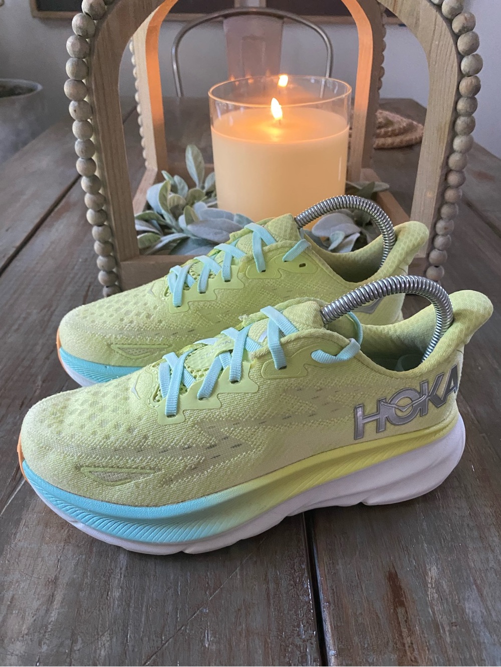 HOKA Clifton 9 Running Sneakers Athleisure‎ Athletic Shoes Womens 6B Yellow Blue